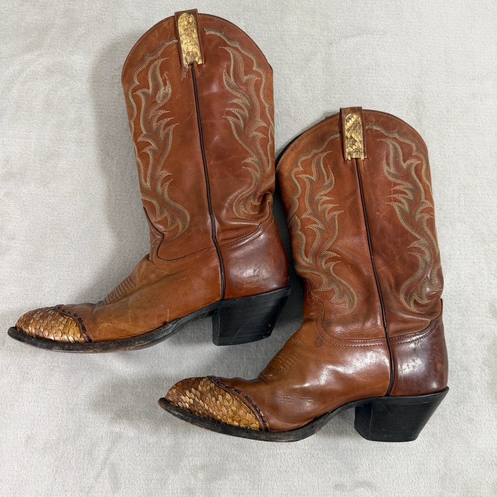 RARE Vintage Tony Lama Rattlesnake Wingtip Cowboy Boots Mens 9 Extra Wide